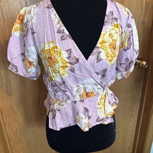 Blue Blush Floral Wrap Blouse - Purple and Yellow